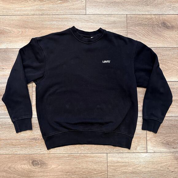 Levi's Black Crew Neck Pullover Relaxed Fit Sweater Embroidered Logo Medium - Picture 1 of 5